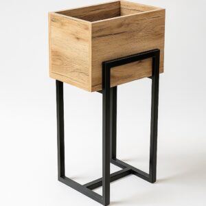 Donica Kwadro drewniana na czarnej metalowej podstawie – kolekcja Balans